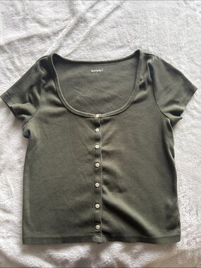 Old Navy Olive Green Scoop Neck Button-Front Tee